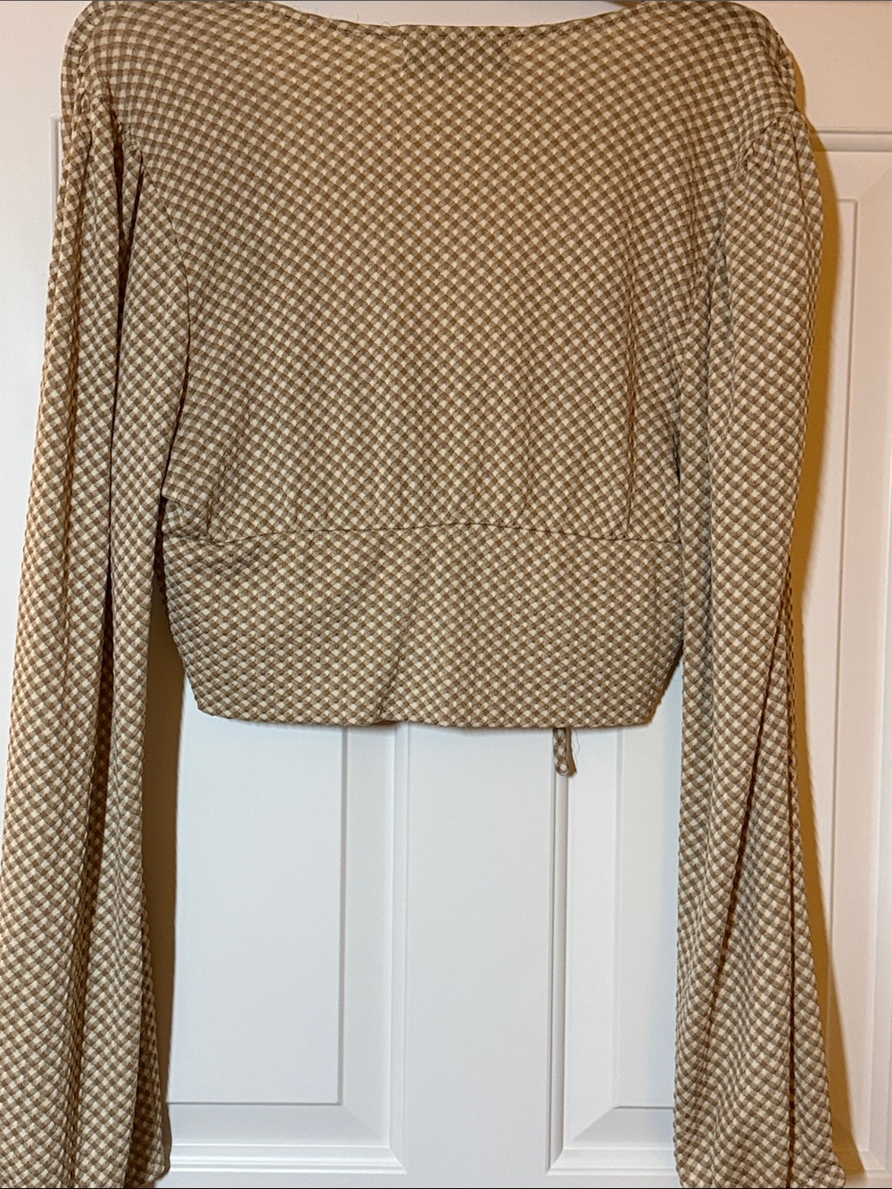 Cider Beige Houndstooth Lace-Up Crop Top - Picture 5 of 5